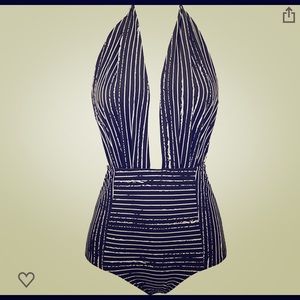 Black and white striped swimsuit